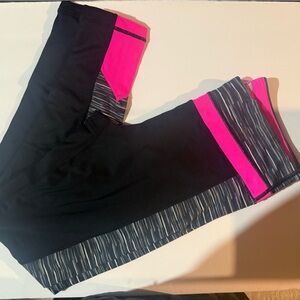 Black Athletic Capris with Pink and Gray Accent